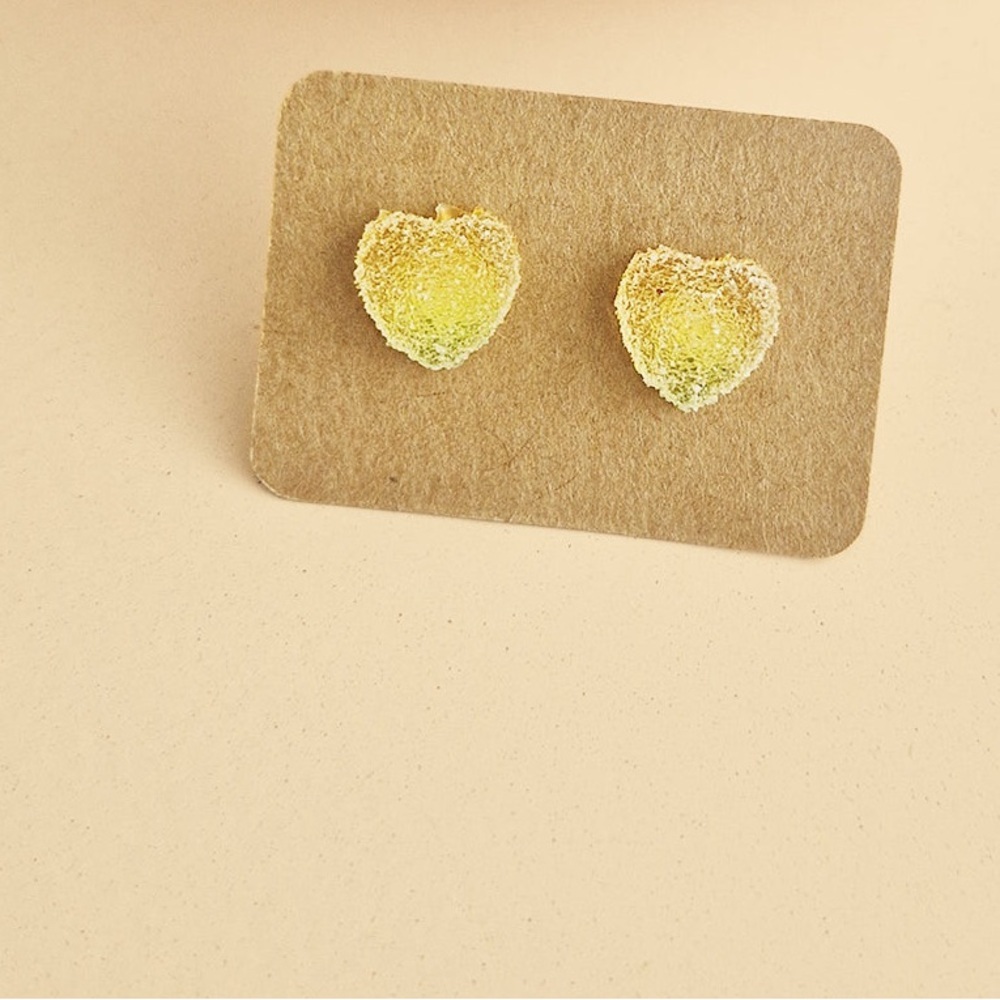 Hand made Sour heart candy GreenYellow  Stud Earrings